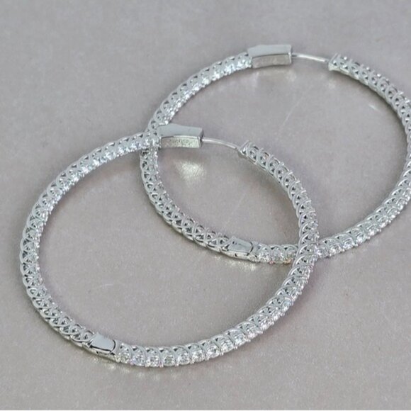 925 Sterling Silver Large Hoop Earrings 4.5cm with Genuine Moissanite Gemstone - Picture 7 of 12